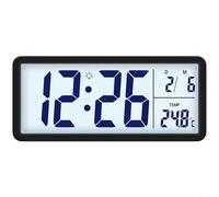 Kivivaka Large LCD Digital Wall Clock in Nordic Design, Real-Time Temperature Humidity Display, Gentle Night Light, White(Black)
