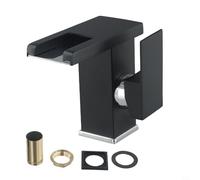 Kivivaka Modern LED Waterfall Faucet for Bathroom Single Lever 1 Hole Deck Mount Mixer Tap Black or White(Black)