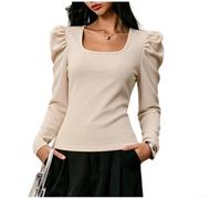 Kivivaka Polyester Fashion Long Sleeve Blouse Square Neck Ruched Detail | Square neck design, ruched waist detail, for slim fit silhouette, long sleeve style, polyester fabric