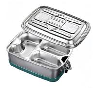 Kivivaka Stainless Steel Lunch Box With Removable Divider, Leak-Proof Double-Layer Food Container For Work, School Or Travel, 22.7 X 15.7 X 9.5 Cm(3 Compartment)