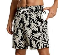 KIVONERA Men's Swim Shorts & Trunks with Compression Liner Quick Dry Swimming Shorts, Mens Board Shorts for Surf, Beach Holidays (UK, Alpha, XXL, Regular, Regular, Black White Floral)
