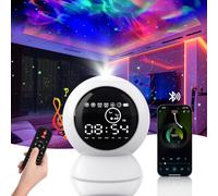 KIVOTAC LED Alarm Clock Star Projector,Starry Moon Lamp with BT Speaker, White Noise，Timer and Remote Control Rechargeable Galaxy Night Light for Kids Bedroom,Home Decor,Ceiling