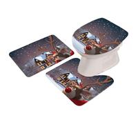 kivrimlarv Christmas Bath Rug Set, Festive Toilet Lid Cover and Bathroom Mat, Water Absorbing and Anti Slip Design for Winter Holiday Décor, Seasonal Home Decorations 500g