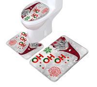 kivrimlarv Christmas Bath Rug Set, Festive Toilet Lid Cover and Bathroom Mat, Water Absorbing and Anti Slip Design for Winter Holiday Décor, Seasonal Home Decorations 500g