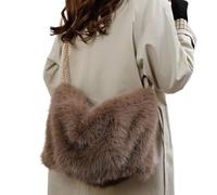 kivrimlarv Plush Bag - Fuzzy Purse, Winter Shoulder Pack with Adjustable Strap, Large Fleece Pouch with Zipper Pocket, Furry Tote Removable Handle, Everyday Carry Travel Commuting