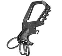Kivssi Heavy duty metal keychains, Fashion family Car key chains Carabiner clip bottle opener 3 Key Rings for men and women., Black, 3.2in*1.25in*0.4in