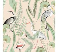 Kivu Wallpaper Birds Tropical Floral Cream Green Natural