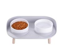 Kivvlbzeq Feeder Pet Anti-Knock Double Bowl Feeder Cat Dog Drinking Water Feeder Cervical Protection Pet Supplies Light Gray