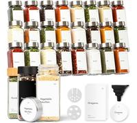 KIVY 24 Pack Square Spice Jars Airtight Stainless Steel Spice Jars with Sprinkling Tray [24 x 120ml] + 240 Waterproof Labels