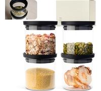 KIVY Airtight glass jars with transparent Glass Lid [4x 17oz] Stackable glass jars with lids - Glass pantry storage containers glass jars with black lids - Glass food storage jars with airtight lids