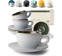KIVY Cappuccino Cup Set [4 x 180 ml] - Handmade from Thick-Walled Stoneware - Cappuccino Cups with Saucer - Coffee Cups with Saucers - Elegant Cappuccino Cups with Saucers