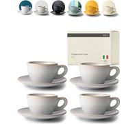 KIVY Cappuccino Cup Set [4 x 180 ml] - Handmade from Thick-Walled Stoneware - Cappuccino Cups with Saucer - Coffee Cups Set with Saucer - Elegant Cappuccino Cups Thick-Walled Large Grey