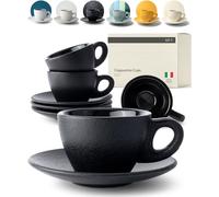 KIVY Cappuccino Cup Set of 4 [170ml] - Thick Wall Ceramic Cappuccino Cup Set for Latte Art - Latte Cups - Latte Cup and Saucer Black Ceramic
