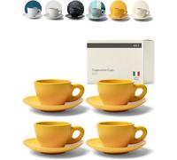 KIVY Cappuccino Cups Set of 4 [Set 4x 8oz] - Thick-Walled Stoneware Cappuccino Cup Set for Latte Art - Latte Art Mugs - Italian Capuccino Cups - Capuccino Ceramic Latte Cup and Saucer - Yellow