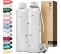 KIVY Clear water bottle 32oz [Lightweight & Shatterproof] Fits Backpack & Cupholder for Travel, Sports, School, Gym - Cute water bottle aesthetic - Cherry Edition