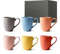 KIVY Coffee Cups Set of 6 [400 ml] - High-Quality Cups Set with Large Handle - Cups Set of 6 - Coffee Mug Set Matte - Tea Cups Set Modern - Ceramic Mug Large for Coffee & Tea - Coffee Cup