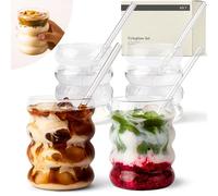 KIVY Drinking Glasses Set with Glass Straw - for Iced Coffee, Water & Cocktails - Long Drink Glasses Set - Coffee & Matcha Glasses - Coffee Glasses - Latte Macchiato Glasses (Bubble 350 ml)