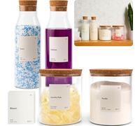 KIVY Glass Detergent Jars Set of 4 - Large Glass Containers for Laundry Room Organization - Liquid Detergent and Fabric Softener Dispenser