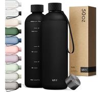 KIVY Large Water Bottle 50oz [Lightweight & Shatterproof] Fits Backpack & Cupholder for Travel, Sports, School - Black water bottle no straw - 1.5 Liter water bottles - 50oz Water bottle
