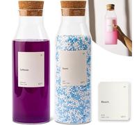 KIVY Laundry Detergent Dispenser Glass with Labels [2 x 1200 ml] Fabric Softener Storage Liquid Container for Washing Powder Storage Box Organiser - Liquid Detergent Dispenser