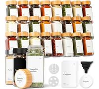 KIVY Rectangular Spice Jars with Spreading Tray [24 x 120ml] + 240 Waterproof Labels - Spice Jar Set