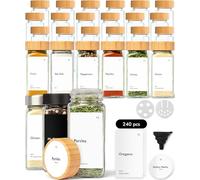KIVY Rectangular Spice Jars with Spreading Tray [24 x 120ml] + 240 Waterproof Labels - Spice Jar Set