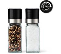KIVY Salt and Pepper Grinder Set of 2 + Labels - Adjustable Pepper Mill Grinder - Sea salt grinder refillable - Black pepper grinder mill manual - glass peppermill - spice, peppercorn & salt mill