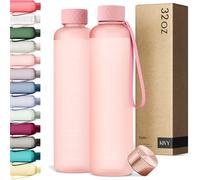 KIVY Slim Water Bottle 32oz [Lightweight & Shatterproof] Fits Backpack & Cupholder for Travel, Sports, School, Gym - Rose gold, Pink bottle no straw - Gym water bottle for women - Dishwasher Safe