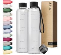 KIVY Slim Water Bottle 32oz [Lightweight & Shatterproof] Fits Backpack & Cupholder for Travel, Sports, School, Gym - Clear water bottle with measurements - Transparent Tritan Black - Dishwasher Safe