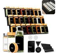 KIVY Spice Rack with Jars, with 24 Spice Jars with Labels, Adjustable and Fits All Drawers, Spice Jars with Shelf, Spice Storage Drawer