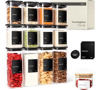 KIVY Square Storage Jars [Set of 12] - Minimalist Airtight & Stackable Glass Jars with Lid