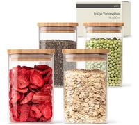 KIVY Storage Jars Bamboo Square (Bamboo, 4 x 600 ml)