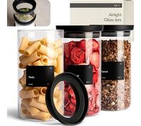 KIVY Storage Jars with Clear Glass Lids [3 x 1200ml] Airtight and Stackable