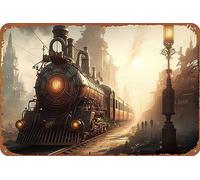 KIVYYB Steampunk Railroad Train Poster Metal Plaque Tin Sign,Vintage Metal Pub Club Cafe bar Home Wall Art Decoration Poster Retro 8x12 inches