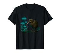 Kiwi Bird Glow Mushrooms Night Art T-Shirt