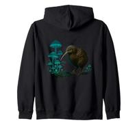 Kiwi Bird Glow Mushrooms Night Art Zip Hoodie