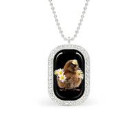 Kiwi Bird with Daisy Flowers Funny Pendant Necklace for Women Personalized Fashion Jewelry Diamond Necklaces for Wedding Birthday Gold Silver