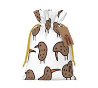 Kiwi Birds Cute Print Drawstring linen gifts bag for Christmas Party,holiday packaging presents bags.