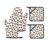 Kiwi Birds Cute Printed Kitchen Set with Heat Resistant Oven Mitts & Non-Slip Pot Holders for Baking Grilling