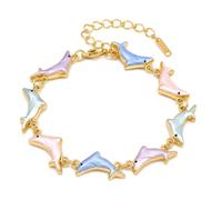 KIWI DAISY Gold-Plated Dolphin Link Chain Bracelet, Multicolor Enamel Adjustable Bracelet, 18 cm Minimalist Ocean Jewelry