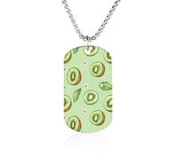 Kiwi Fruit And Flowers Rectangle Memorial Necklace Personalized Metal Pendant Jewelry Gifts for Boyfriend Husband Dad 23.6in（60cm）