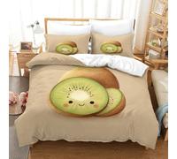 Kiwi Fruit Cute 2 Pieces Polyester Microfibre Junior Illustration Style Cartoon Duvet Cover with 2 Pack Pillow Cases, Hidden Zip, Men Women Kids, Autumn Use Skin Friendly Cosy Single（135x200cm）