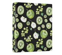 Kiwi Grapes Apples on Black Background 3 Ring Binder 1.5 Inch Round Ring Binder View Binder Holds 200 Documents for Home School Office Use