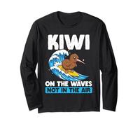 Kiwi On The Waves Not in The Air Cute New Zealand Bird Long Sleeve T-Shirt