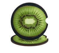 Kiwi Slice 2PCS Car Coasters Absorbent Drink Coasters with A Finger Universal Wood Coffee Coaster for Cup Holders Non-Slip Car Cup Holder Coaster Cute Drink Mat Car Accessories for Women Men