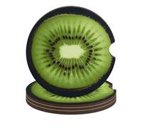 Kiwi Slice 4PCS Car Coasters Absorbent Drink Coasters with A Finger Universal Wood Coffee Coaster for Cup Holders Non-Slip Car Cup Holder Coaster Cute Drink Mat Car Accessories for Women Men