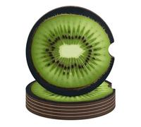 Kiwi Slice 6PCS Car Coasters Absorbent Drink Coasters with A Finger Universal Wood Coffee Coaster for Cup Holders Non-Slip Car Cup Holder Coaster Cute Drink Mat Car Accessories for Women Men