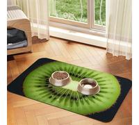 Kiwi Slice Dog Food Mats for Floors, 12x18 Inch Non-Slip Super Absorbent Pet Food Mat, Dishwasher Dog Mat for Food and Water, Cute Rubber Quick Dry Pet Feeding Mat for Dogs Puppy Cats