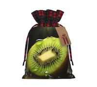 Kiwi Slice -Print Burlap Drawstring Bags Plaid Design, Eco-Friendly Party Favors Packaging For Christmas Birthday.