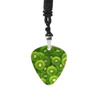 Kiwi Slices Fruit Texture Womens Guitar Pick Necklace for Men Pendant with Chain Music Accessory